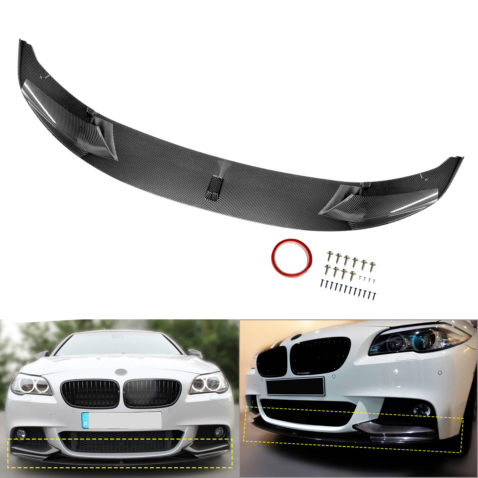 5 Series F10/F11 - Gloss Black / Carbon Look Front Bumper Lip Spoiler | 2010-2016