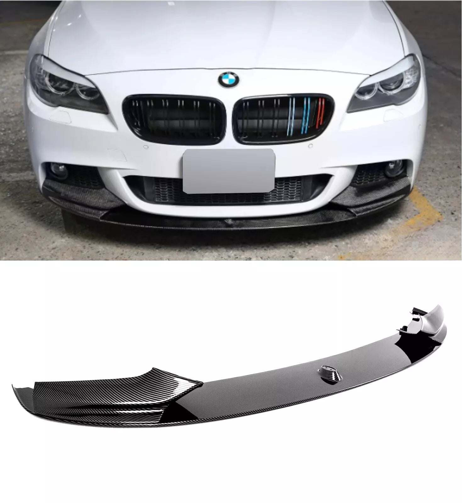 5 Series F10/F11 - Gloss Black / Carbon Look Front Bumper Lip Spoiler | 2010-2016