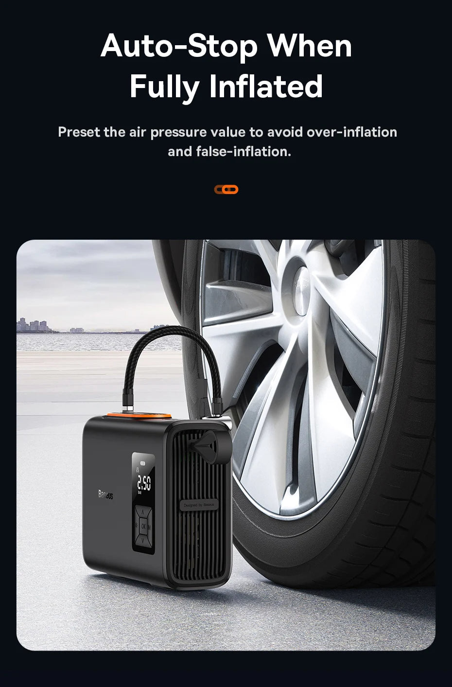 High-Power Dual Cylinder Cordless Tyre Inflator – 250W Portable Air Pump