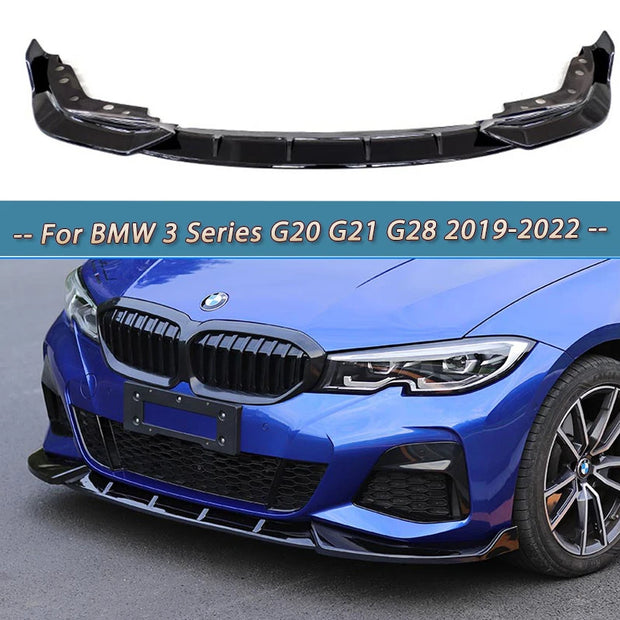 Front Bumper Lip Spoiler Kit – Gloss Black / Carbon Look (G20/G21 2019–2022 M Sport)