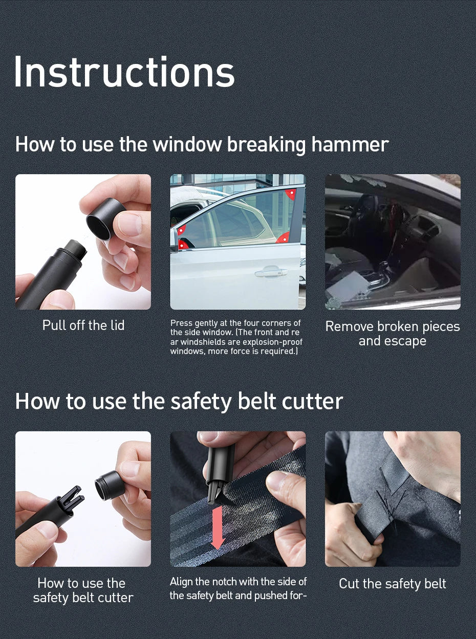 Car Safety Hammer: Emergency Glass Breaker & Seat Belt Cutter Tool