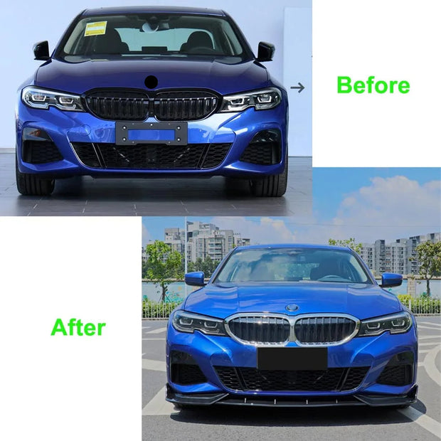 Front Bumper Lip Spoiler Kit – Gloss Black / Carbon Look (G20/G21 2019–2022 M Sport)