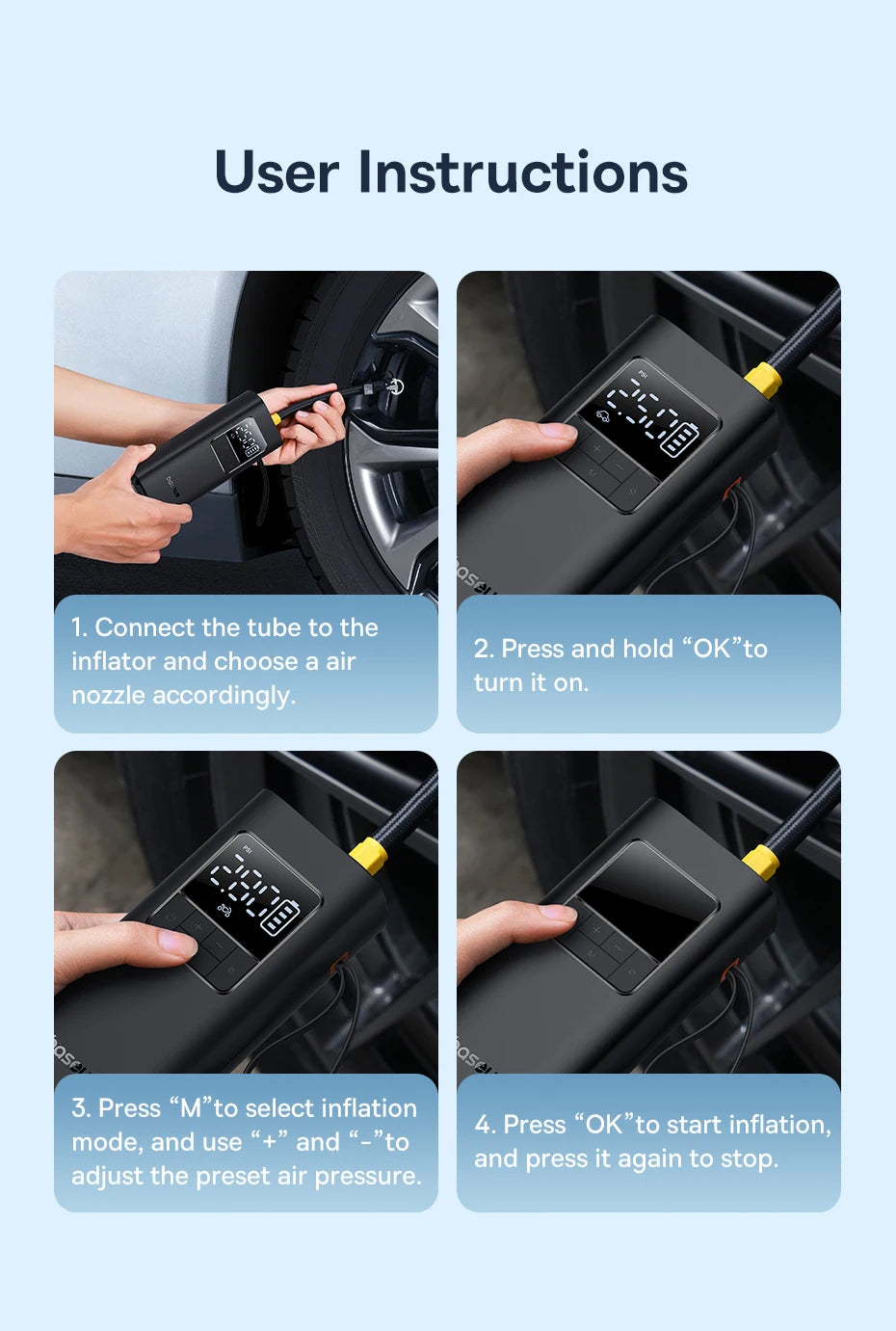 Smart Digital Portable Tyre Inflator – Cordless Air Pump for Car, Bike & More