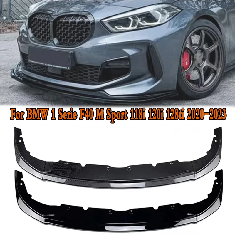 1 Series F40 - Gloss Black / Carbon Look Front Bumper Lip Spoiler | 2020-2025