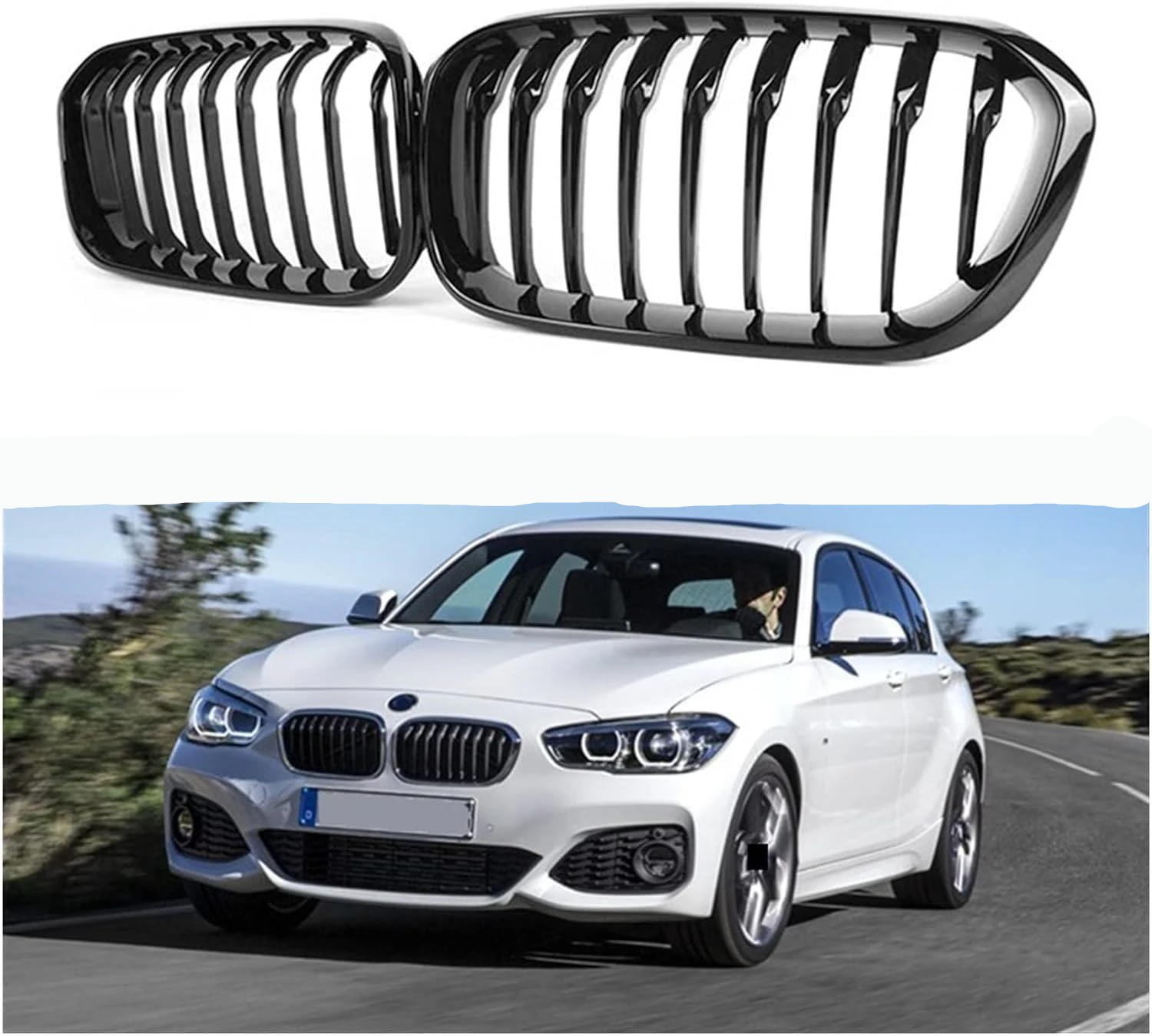 1 Series F20/F21 - Gloss Black Front Kidney Grille | 2015-2019 LCI