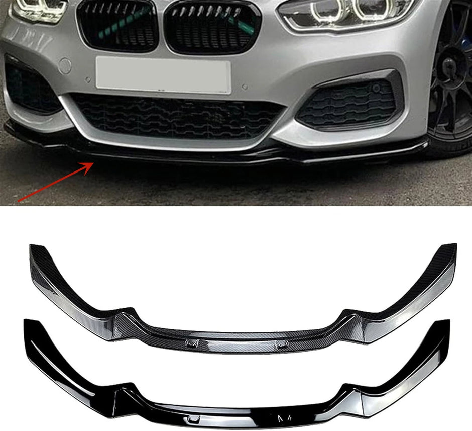 1 Series F20/F21 - Gloss Black / Carbon Look Front Bumper Lip Spoiler | 2015-2019