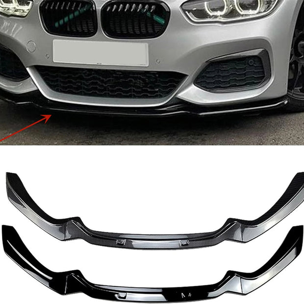 1 Series F20/F21 - Gloss Black / Carbon Look Front Bumper Lip Spoiler | 2015-2019