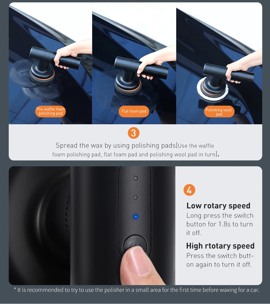 Wireless rechargeable car polishing tool for detailing and waxing
