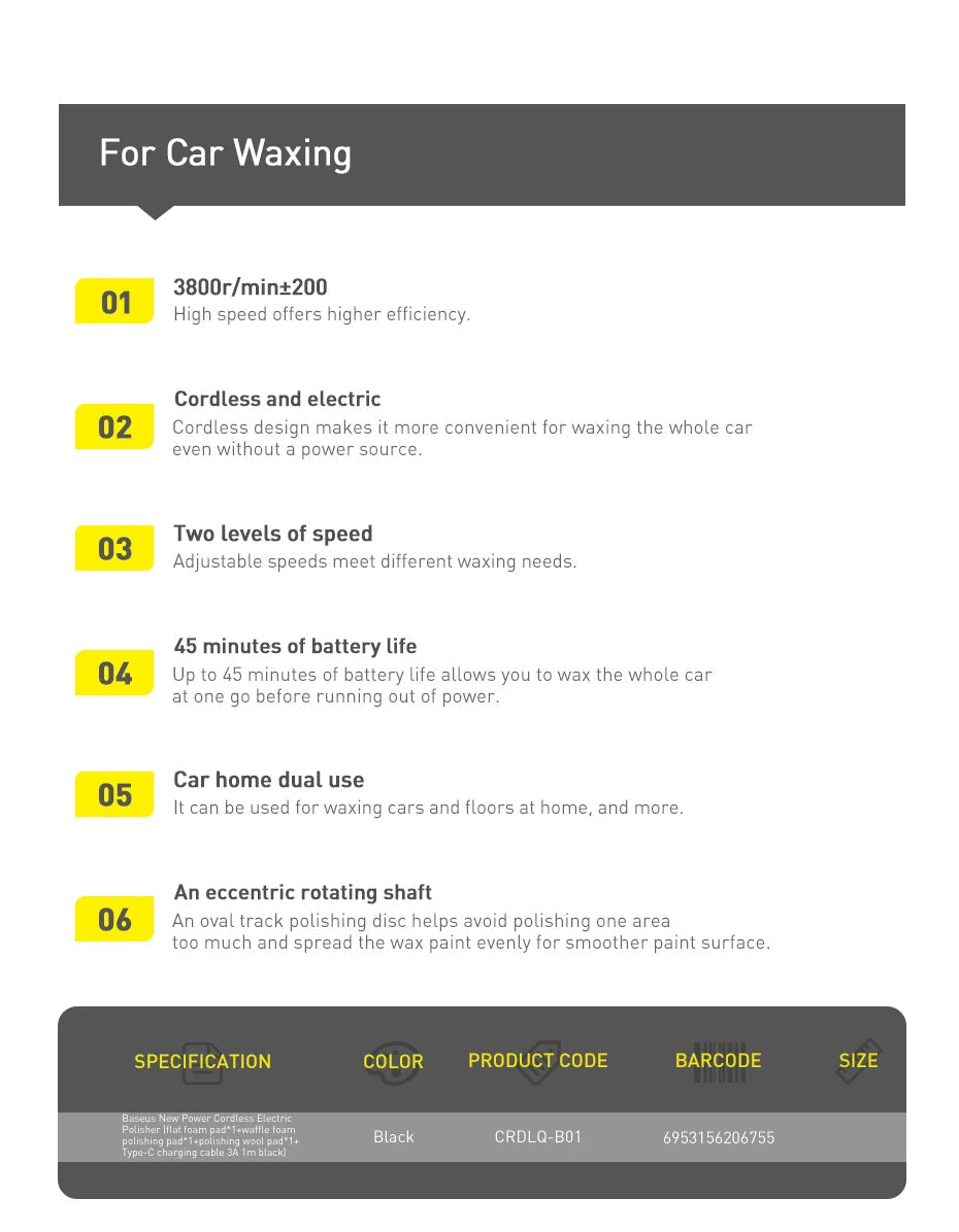 Wireless rechargeable car polishing tool for detailing and waxing