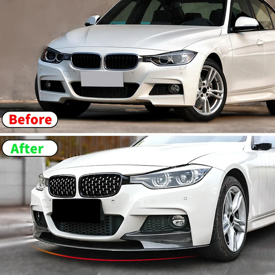 3 Series F30/F31 - Gloss Black / Carbon Look Front Bumper Lip Spoiler | 2013-2018
