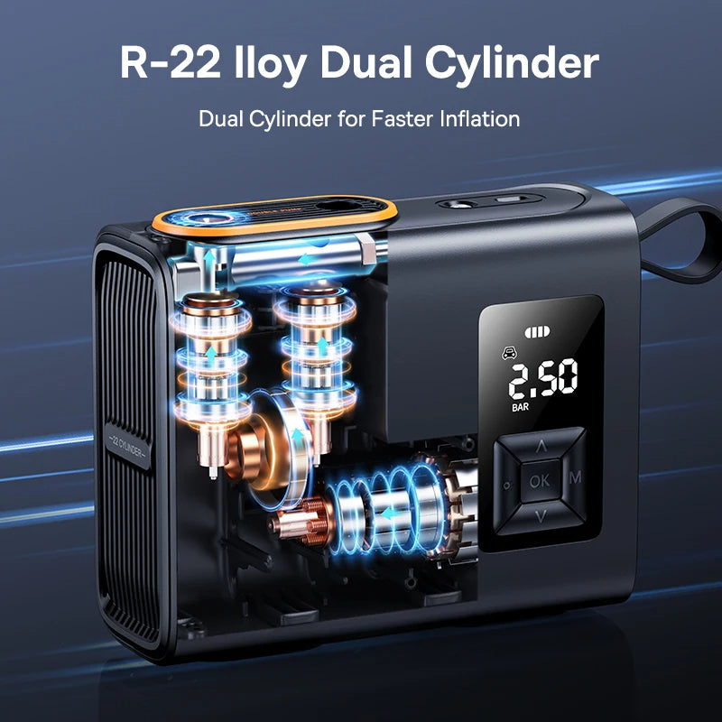 High-Power Dual Cylinder Cordless Tyre Inflator – 250W Portable Air Pump