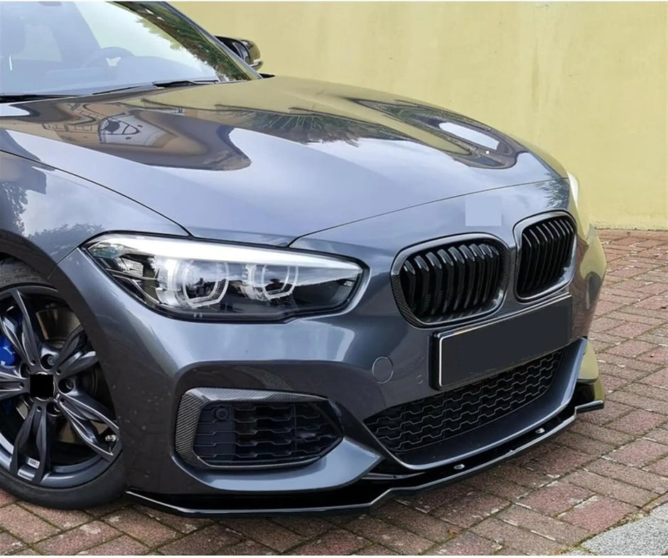 1 Series F20/F21 - Gloss Black / Carbon Look Front Bumper Lip Spoiler | 2015-2019