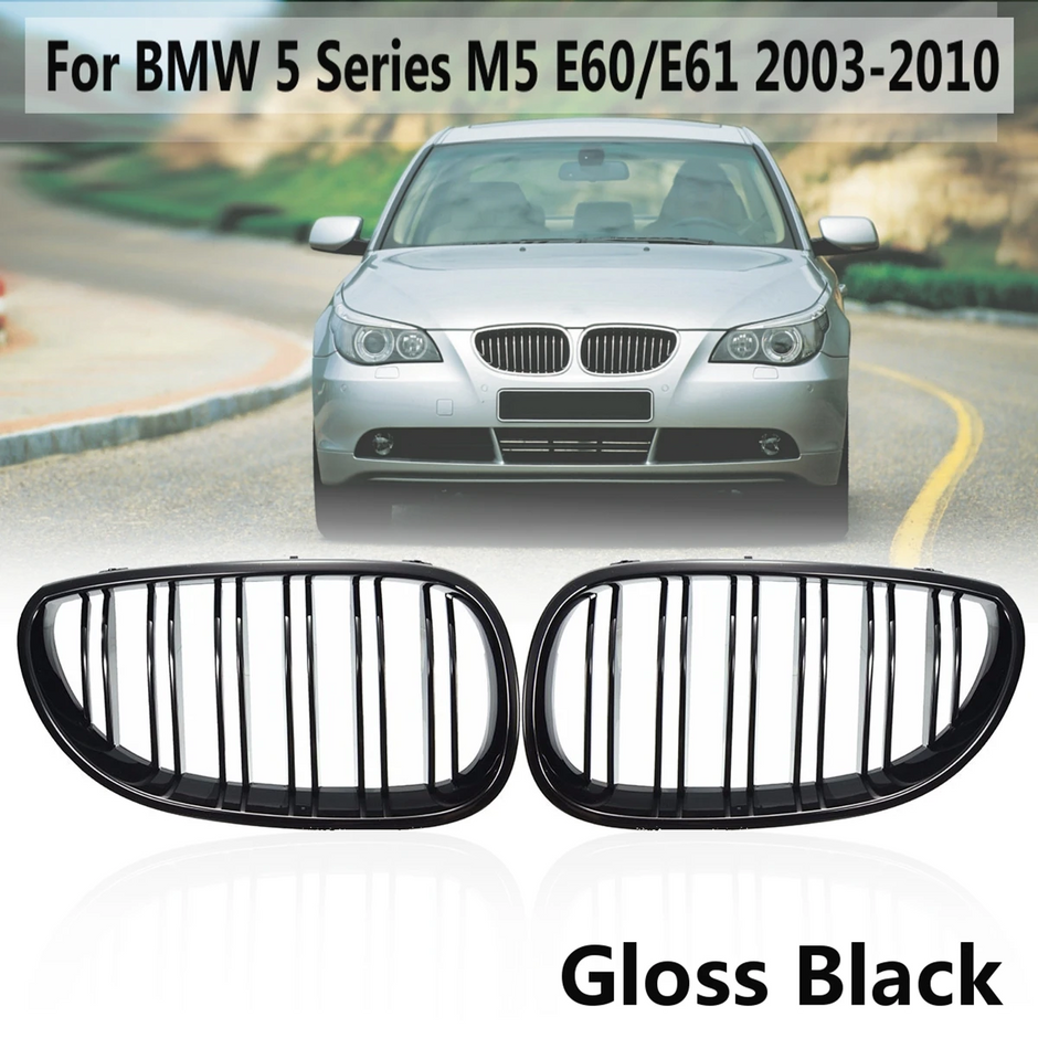 5 Series E60/E61 - Gloss Black Double Slat Front Kidney Grille | 2003–2010