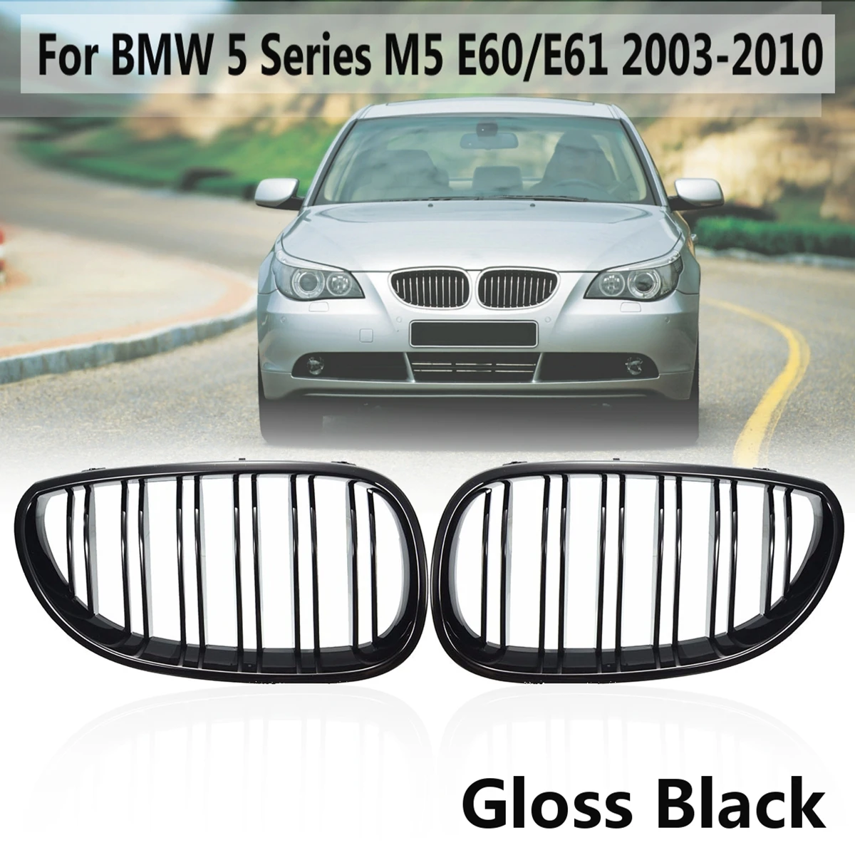5 Series E60/E61 - Gloss Black Double Slat Front Kidney Grille | 2003–2010