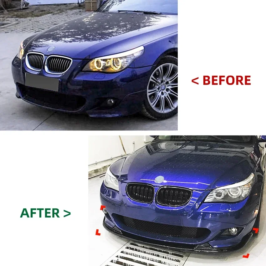 5 Series E60/E61 - Gloss Black / Carbon Look Front Bumper Lip Spoiler | 2005-2010