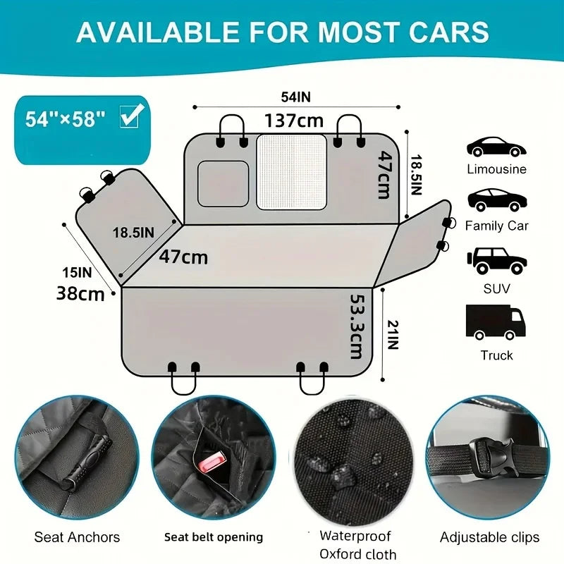Pet car seat protector fully covering back seat – waterproof and easy to clean