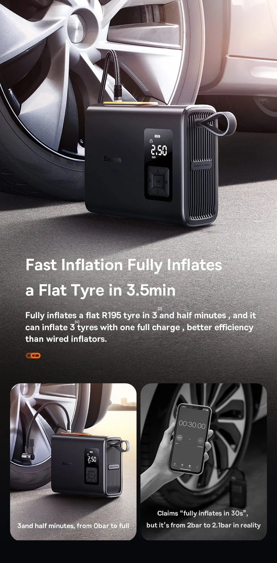 High-Power Dual Cylinder Cordless Tyre Inflator – 250W Portable Air Pump