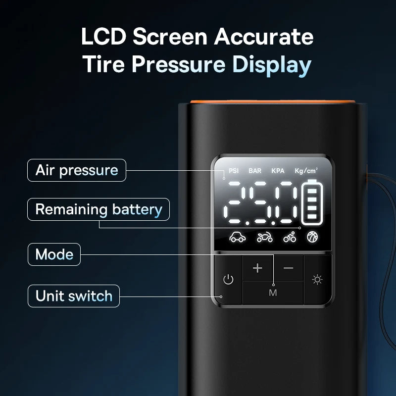 Smart Digital Portable Tyre Inflator – Cordless Air Pump for Car, Bike & More