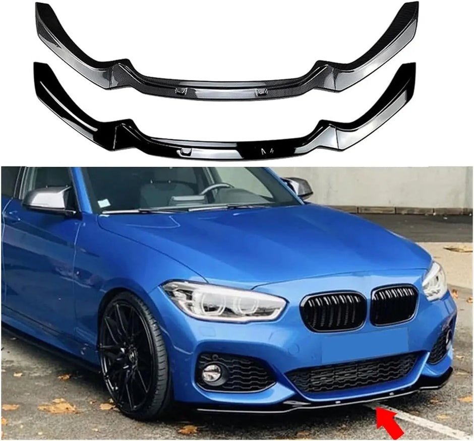 1 Series F20/F21 - Gloss Black / Carbon Look Front Bumper Lip Spoiler | 2015-2019