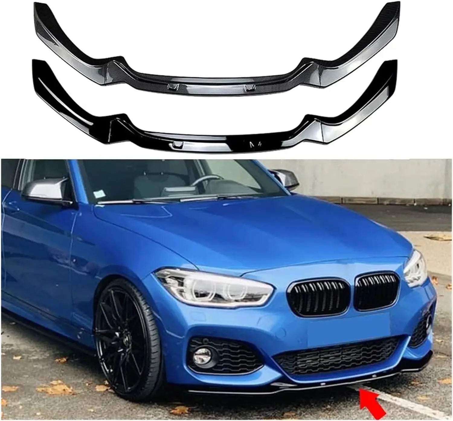 1 Series F20/F21 - Gloss Black / Carbon Look Front Bumper Lip Spoiler | 2015-2019