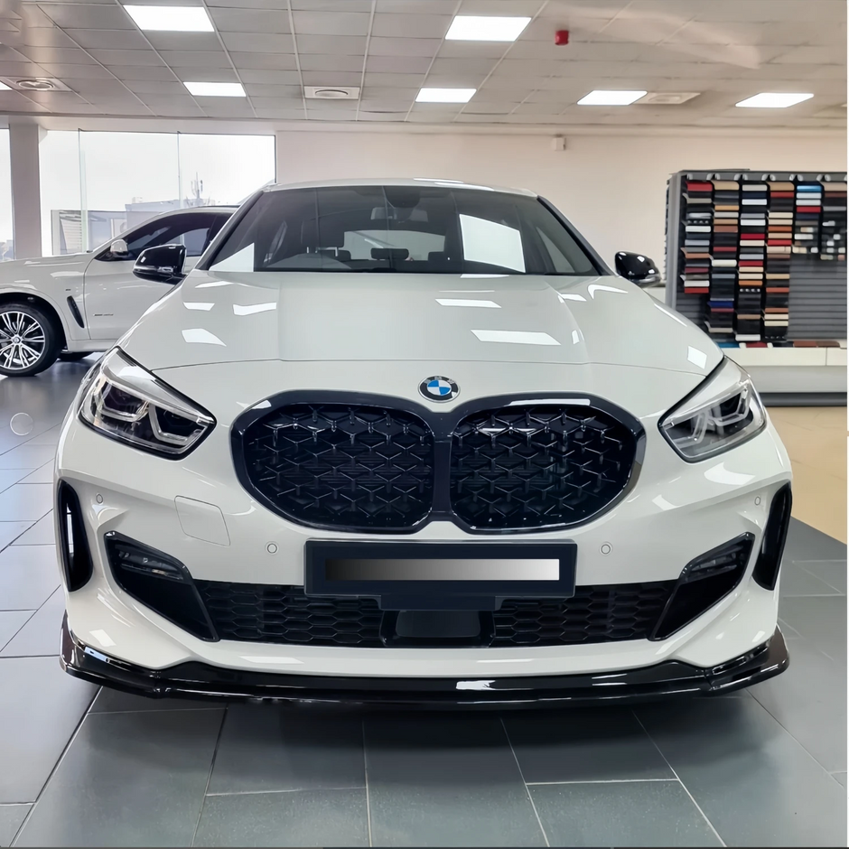 1 Series F40 - Gloss Black / Carbon Look Front Bumper Lip Spoiler | 2020-2025