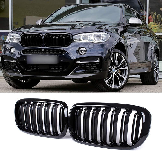 X5 X6 F15/F16/F85/F86 - Gloss Black Front Double-Slat Kidney Grille | 2014-2018