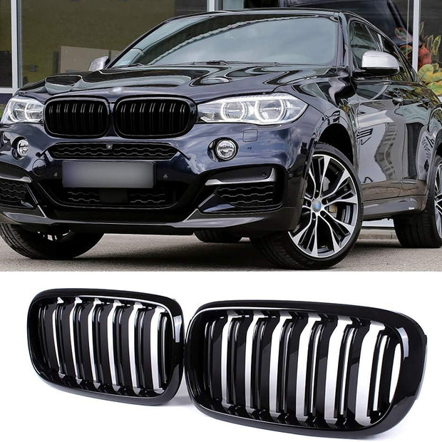 X5 X6 F15/F16/F85/F86 - Gloss Black Front Double-Slat Kidney Grille | 2014-2018