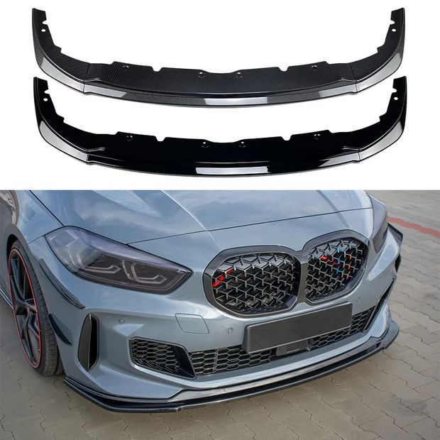 1 Series F40 - Gloss Black / Carbon Look Front Bumper Lip Spoiler | 2020-2025