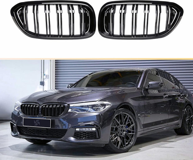 5 Series G30/G31/F90 - Gloss Black / Matte Black Front Double-Slat Kidney Grille | 2017-2019