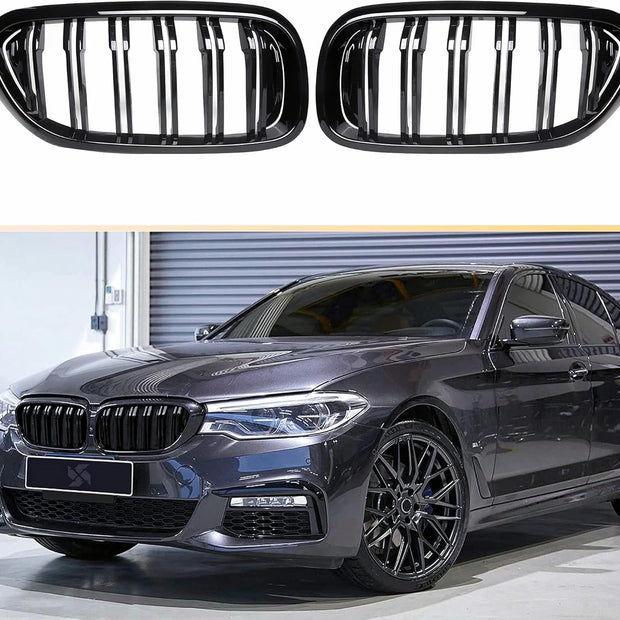 5 Series G30/G31/F90 - Gloss Black / Matte Black Front Double-Slat Kidney Grille | 2017-2019