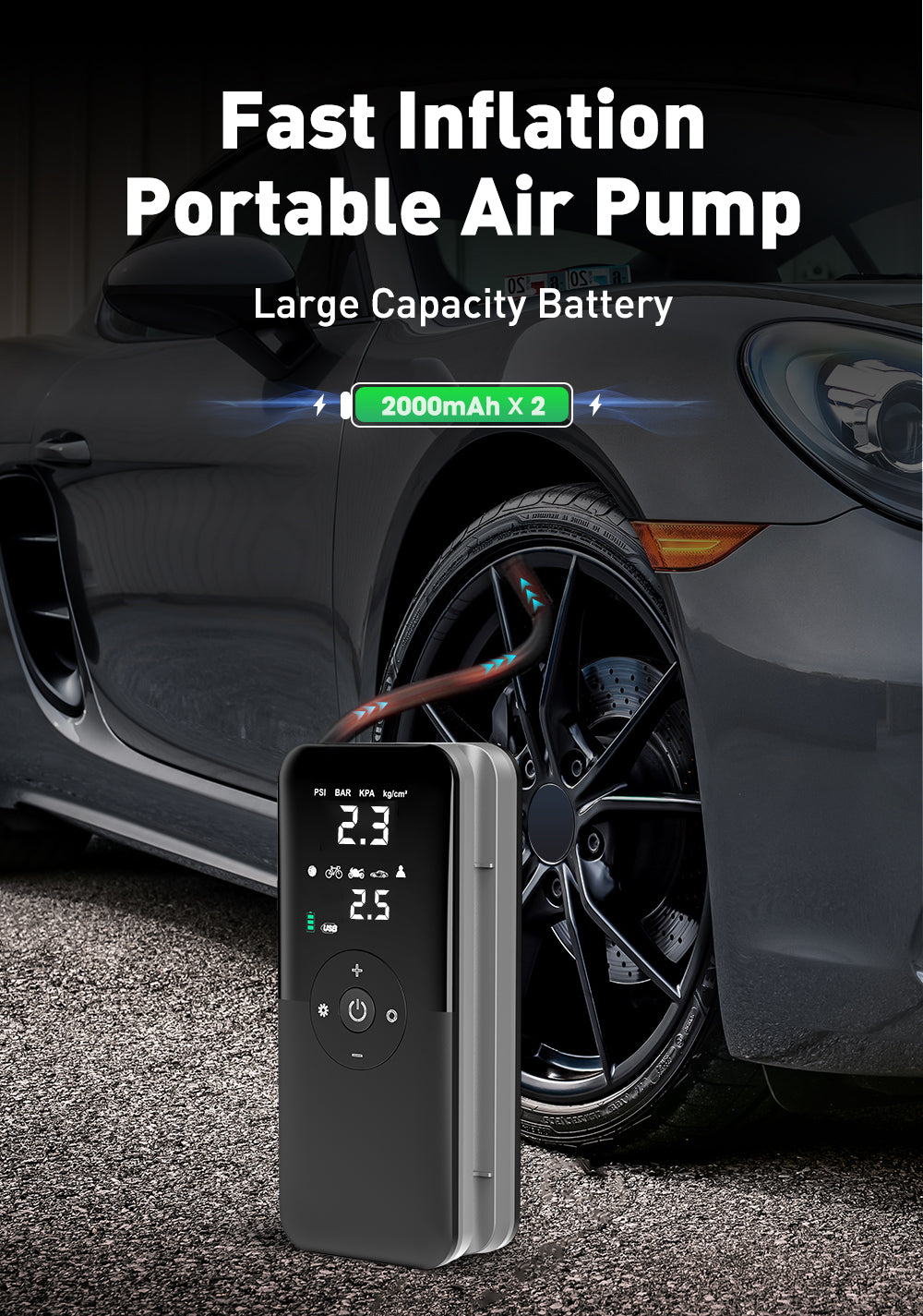 Portable Rechargeable Tyre Inflator with Digital Display