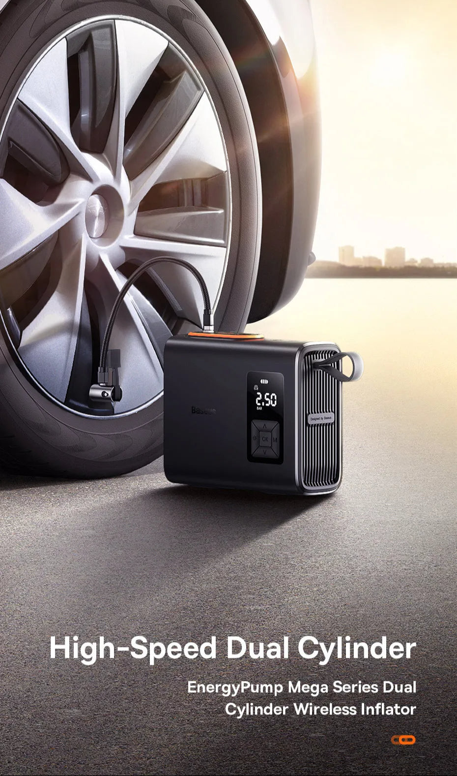 High-Power Dual Cylinder Cordless Tyre Inflator – 250W Portable Air Pump